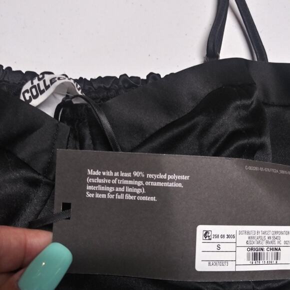 Future Collective Holiday Sweetheart Bubble Satin Midi Dress Black Classic Sz S - Picture 8 of 11